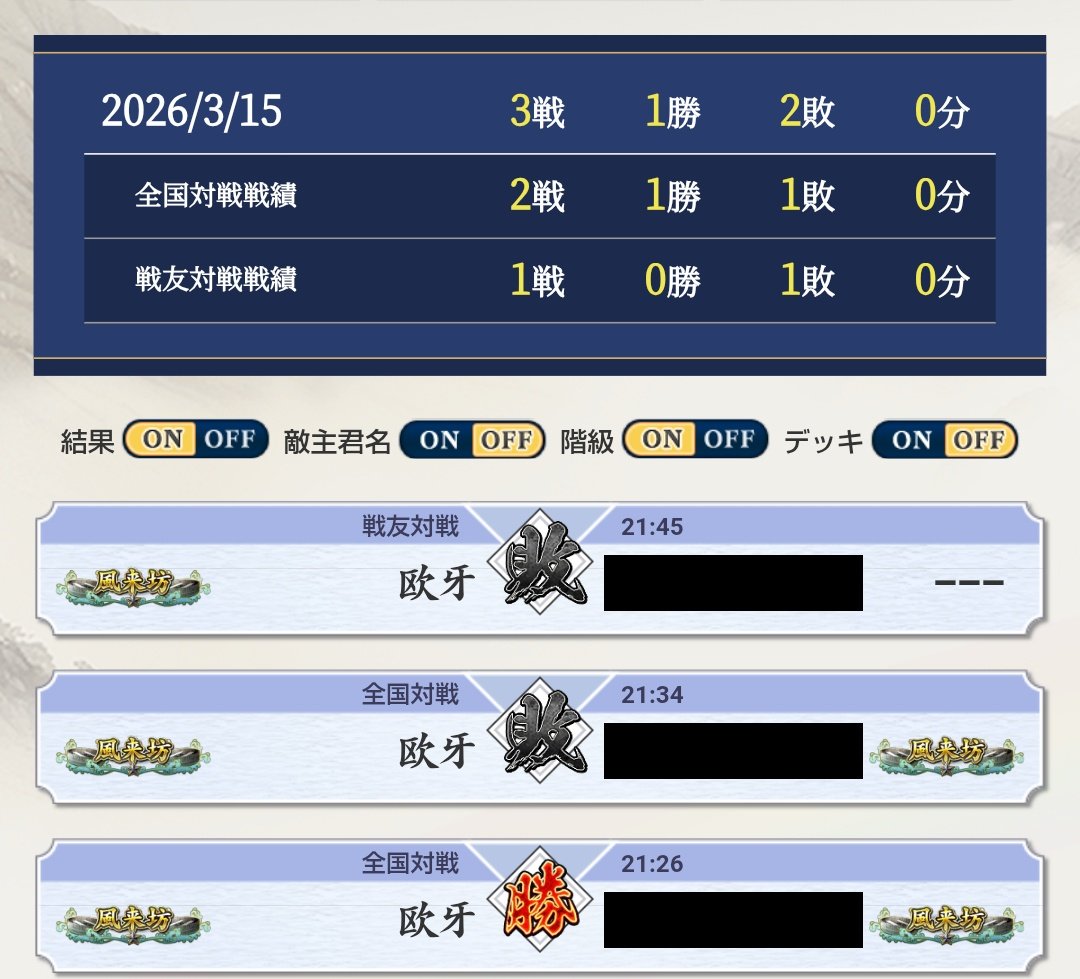 3戦目の前に戦器入れ替えようとして戦友入ったお馬鹿は私です(泣)

#英傑大戦