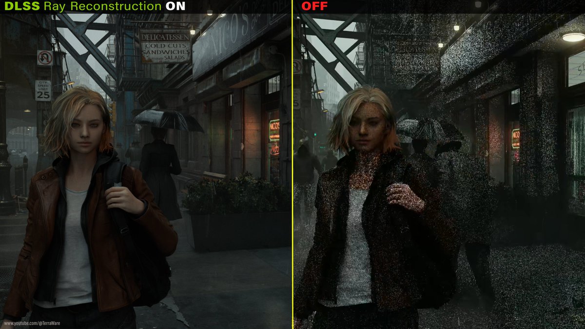 You don't often get to see how a good denoiser cleans up a Path Traced image in real time.
This is a good example.