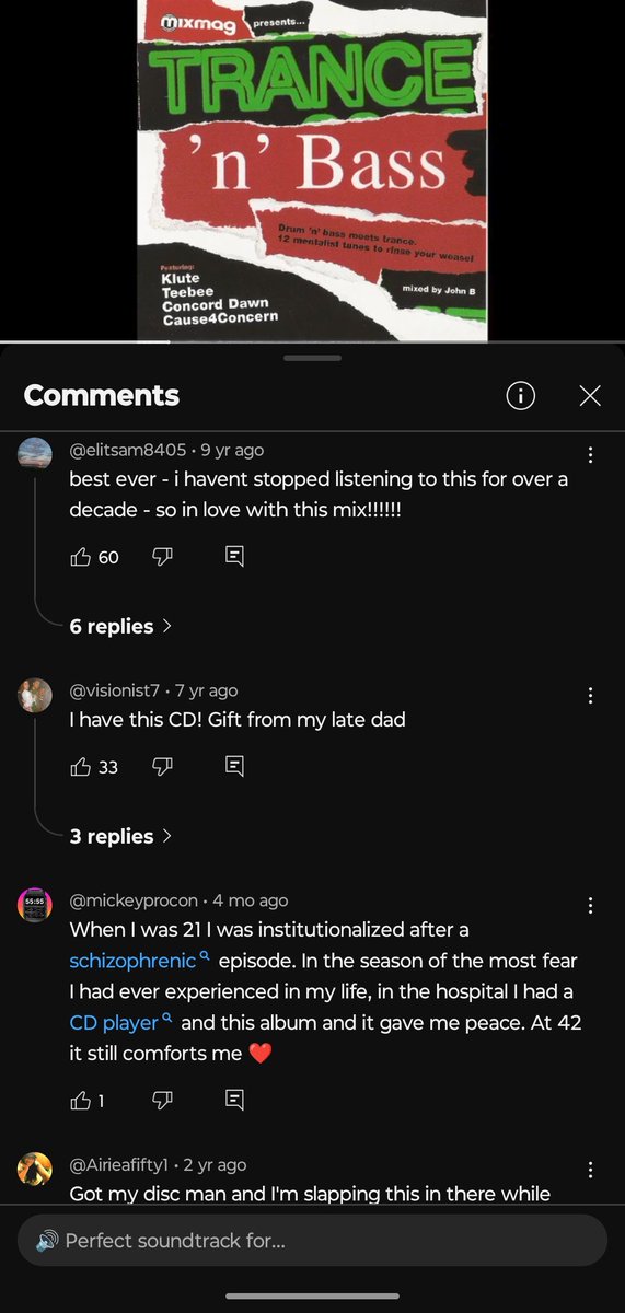 Gregmillwall's tweet photo. @johnbbeta following on from your YouTube short re trance I gave trance and bass a relisten and whilst reading the amazing comments I thought you may like to see this one. #johnbanddnbsaveslives https://t.co/g11orm3vkY