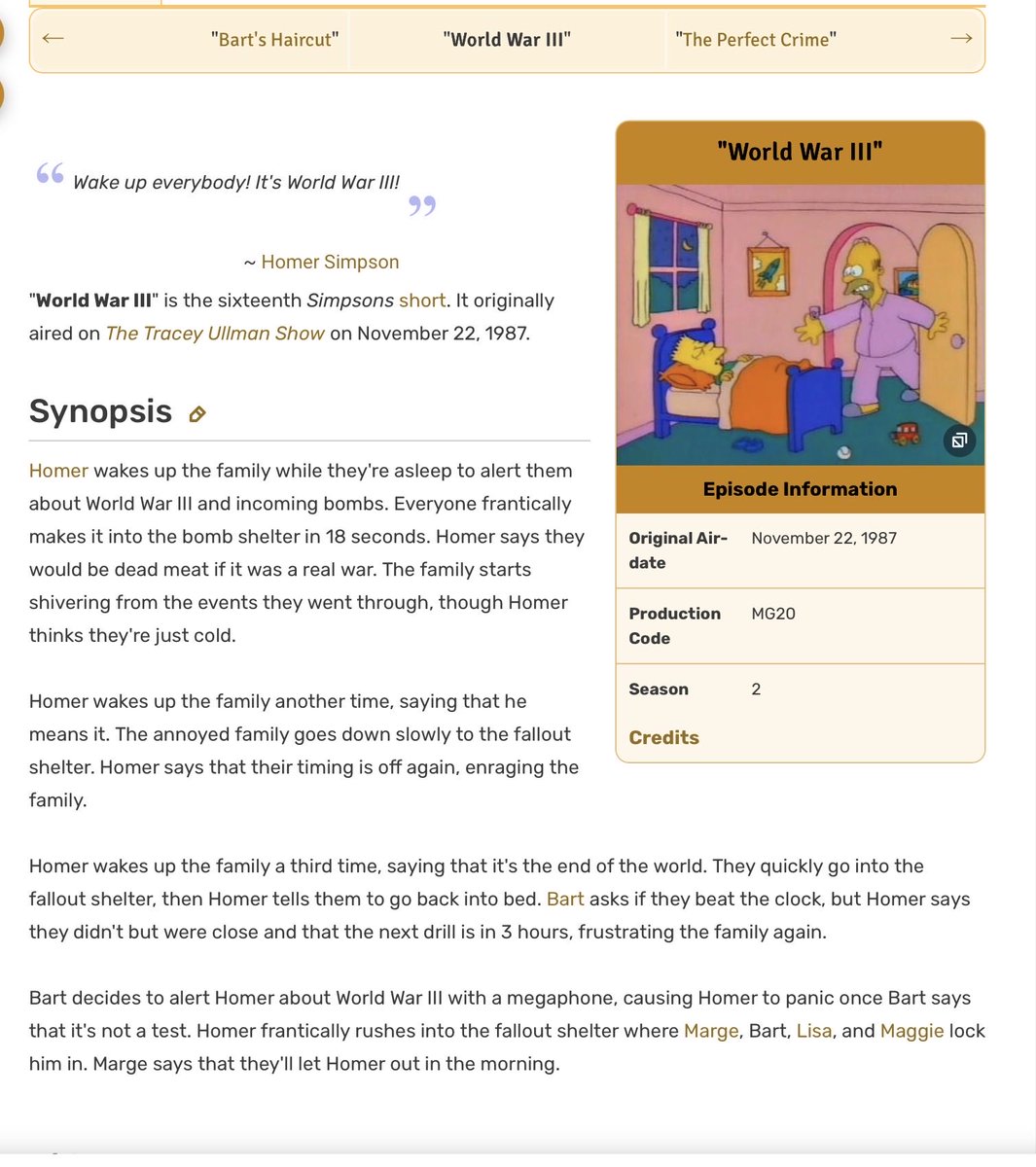 3 days after Black Monday stock crash on 11/19/1987, the Simpson’s had a short (Tracey Ullman Show) called World War III on 11/22 (JFK “assassination” date) 1987.  What are the odds? REM’s: It’s End of the World 11/16/87, Black Monday 11/19/87 and World War III 11/22/87.