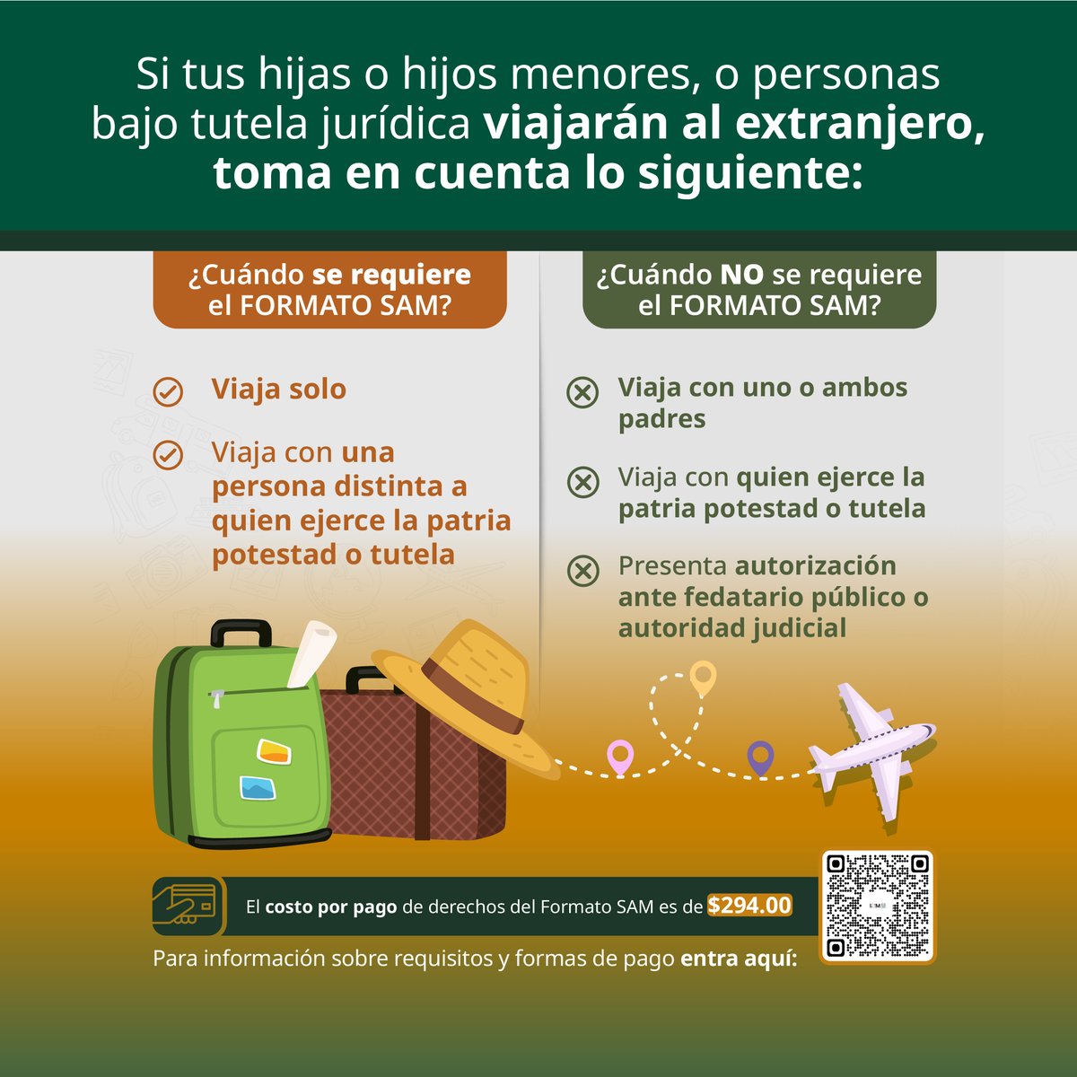 INAMI_mx's tweet photo. #Entérate | El #FormatoSAM es el documento oficial del Instituto Nacional de Migración que evita la salida ilegal del país de niñas, niños y adolescentes. Es una alternativa práctica al documento notarial que te da la misma validez jurídica.
Ten en cuenta que para este 2026, el costo por pago de derecho migratorio es de $294 pesos y se debe realizar en línea. 💳
¿Tienes dudas? Comunícate con nosotros al Centro de Atención Migratoria: 📞 800-00-46-264. Estamos para servirte.
Más información sobre requisitos en nuestro portal oficial: https://t.co/uCjAM20eFx