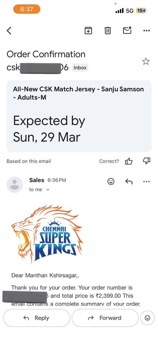CSK JERSEY ORDERED 

Giving my tribute to World Cup winner Sanju Samson 💛