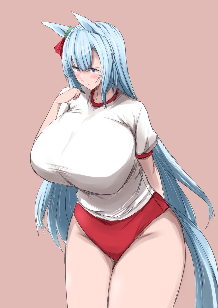 お題のブルマ履かされて少し恥ずかしそうにしているメジロアルダンさんです。 