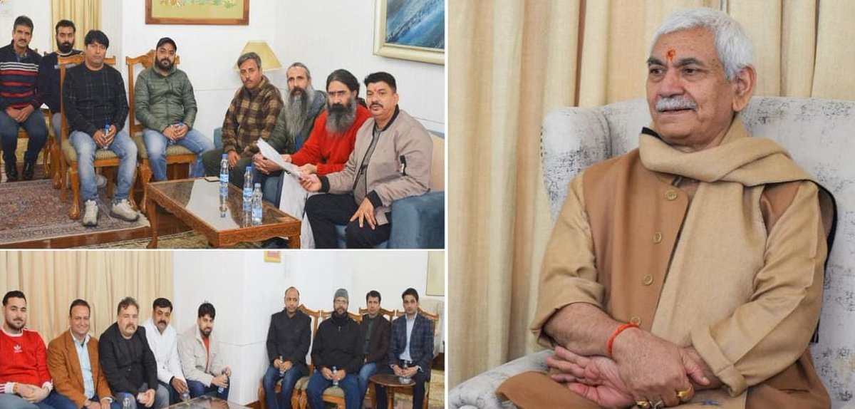 all_minorities's tweet photo. A delegation of the All Minority Employees Association Kashmir, led by its President Sanjay Koul, was called on by Hon'ble Lieutenant Governor J&amp;K to discuss various issues concerning minority employees working in Kashmir under the Prime Minister's Package. https://t.co/wmuPYttPum