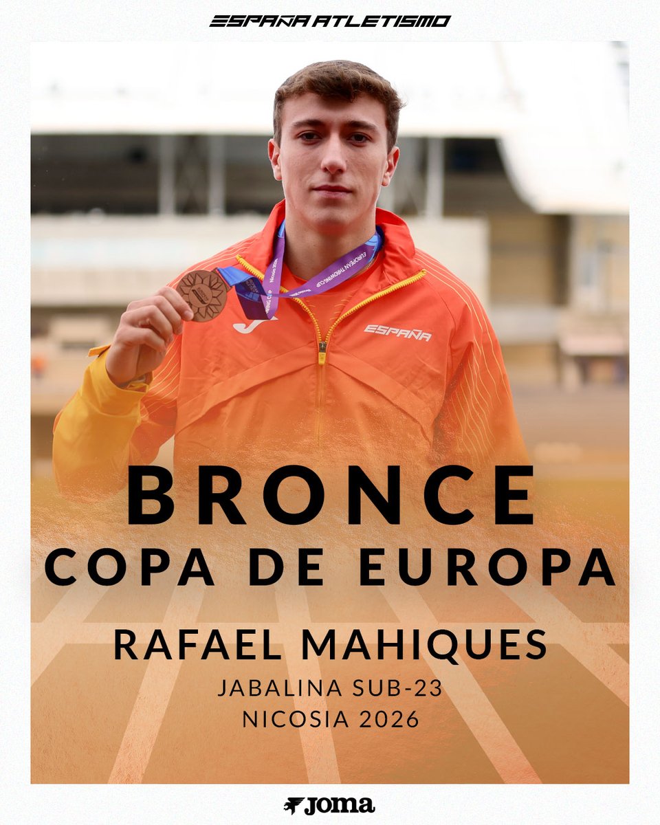 atletismoRFEA's tweet photo. 𝐄𝐬𝐭𝐞 𝐜𝐡𝐢𝐜𝐨 𝐞𝐬 𝐮𝐧𝐚 𝐣𝐨𝐲𝐚, 𝐝𝐞 𝐦𝐞𝐝𝐚𝐥𝐥𝐚 𝐞𝐧 𝐦𝐞𝐝𝐚𝐥𝐥𝐚

Rafael Mahiques logra el bronce en jabalina en la Copa de Europa de lanzamientos en su estreno en la nueva categoría sub23

📏7⃣7⃣.3⃣1⃣ m

📊 https://t.co/ptAkKPzyfz
📺 https://t.co/OBiPoWmGGD

#EspañaAtletismo #PasiónPorCompetir