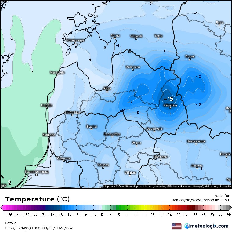 LatvianNature's tweet photo. Lielākais murgs, kas pavasarī mēdz prognozēs parādīties ir ziemas atgriešanās. Pašreizējās GFS prognozes paredz Latvijā marta beigās aukstuma vilni ar -15 grādu salu (30.martā) un 28 cm biezu sniega segu. (27.martā).

⚠️ Prognozes ticamība 26.-31.martam pagaidām ir ļoti zema tomēr aukstuma viļņis prognozēs parādās jau bieži.

#aukstumavilnis #ziema #pavasaris #sniegs #aukstums #laikapstākļi
