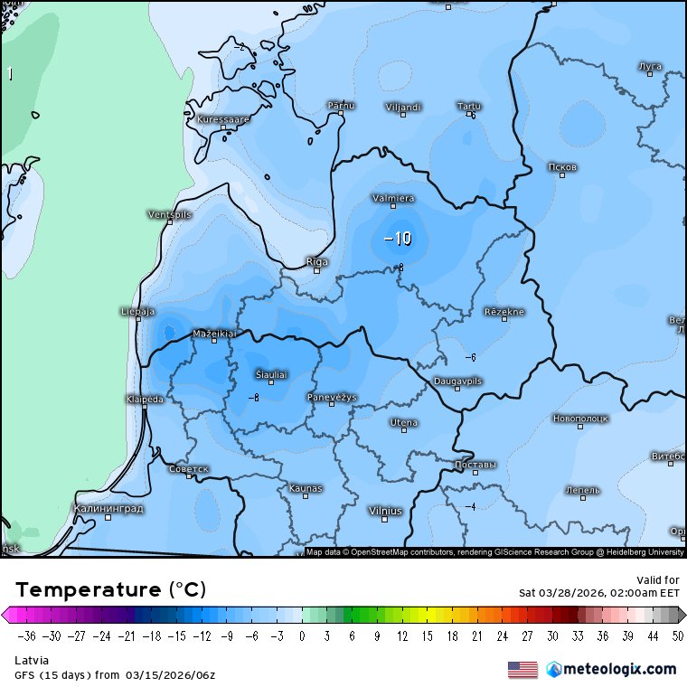 LatvianNature's tweet photo. Lielākais murgs, kas pavasarī mēdz prognozēs parādīties ir ziemas atgriešanās. Pašreizējās GFS prognozes paredz Latvijā marta beigās aukstuma vilni ar -15 grādu salu (30.martā) un 28 cm biezu sniega segu. (27.martā).

⚠️ Prognozes ticamība 26.-31.martam pagaidām ir ļoti zema tomēr aukstuma viļņis prognozēs parādās jau bieži.

#aukstumavilnis #ziema #pavasaris #sniegs #aukstums #laikapstākļi
