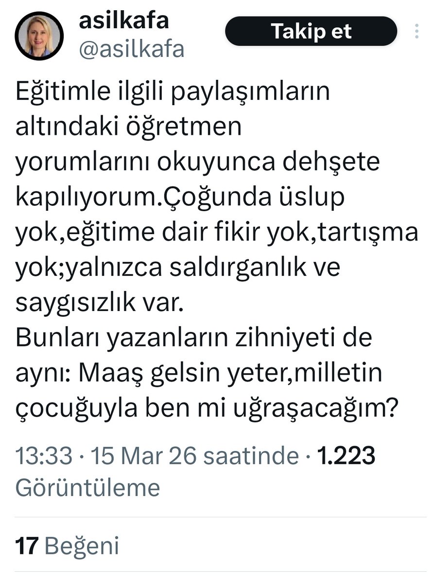 Bu kadını belli bir kesimi hedef göstermesi sebebiyle gerekli yasal işlemi yapmanızı bekliyoruz. Daha geçen gün bir öğretmen arkadaşımız öldürüldü.
Bu tip insanlar öğretmenleri hedef haline getiriyor
<a href="/tcmeb/">Millî Eğitim Bakanlığı</a>
<a href="/TC_icisleri/">T.C. İçişleri Bakanlığı</a>
👇👇👇👇
<a href="/asilkafa/">asilkafa</a>
