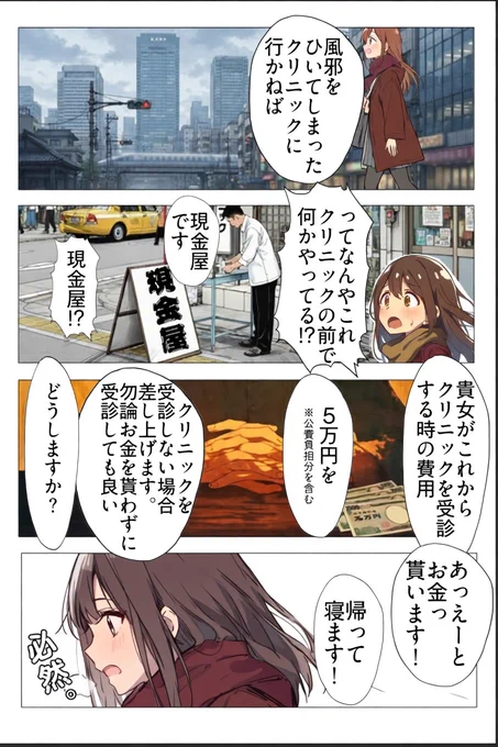 コロナでも湿布でも良いんだけど、仮に受診にかかる費用を先に貰って「好きに使って」と言われた時、そのままクリニックを受診する人0人説。 