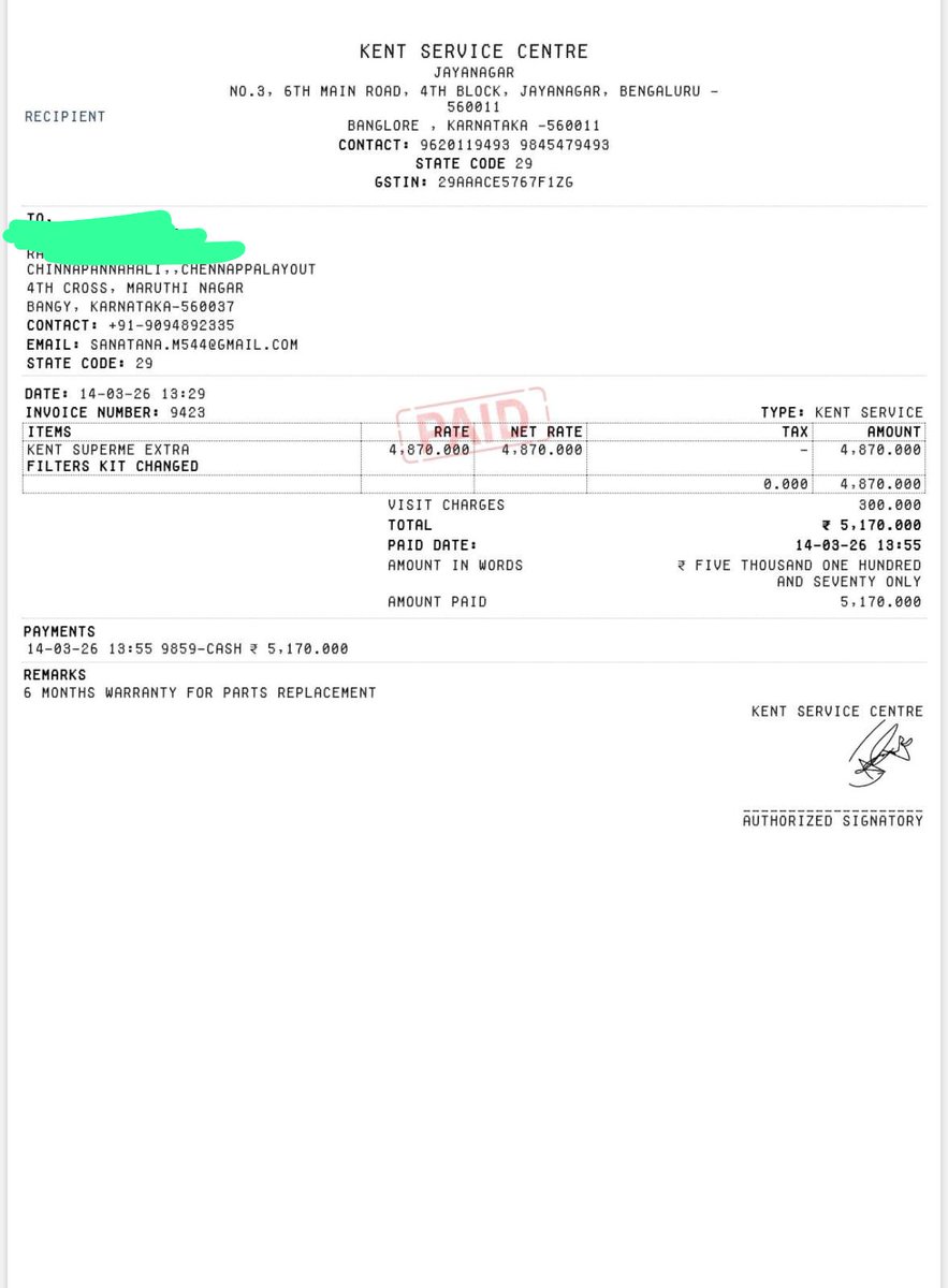 sanatana57's tweet photo. @ROCareIndia : Guys please avoid taking service from them. They are fake. They arranged a technician from Kent or shared my contact with a someone who represented himself as Kent technician.  He damaged my working filter. Now they say they don’t care. https://t.co/jnJcOAgBWx