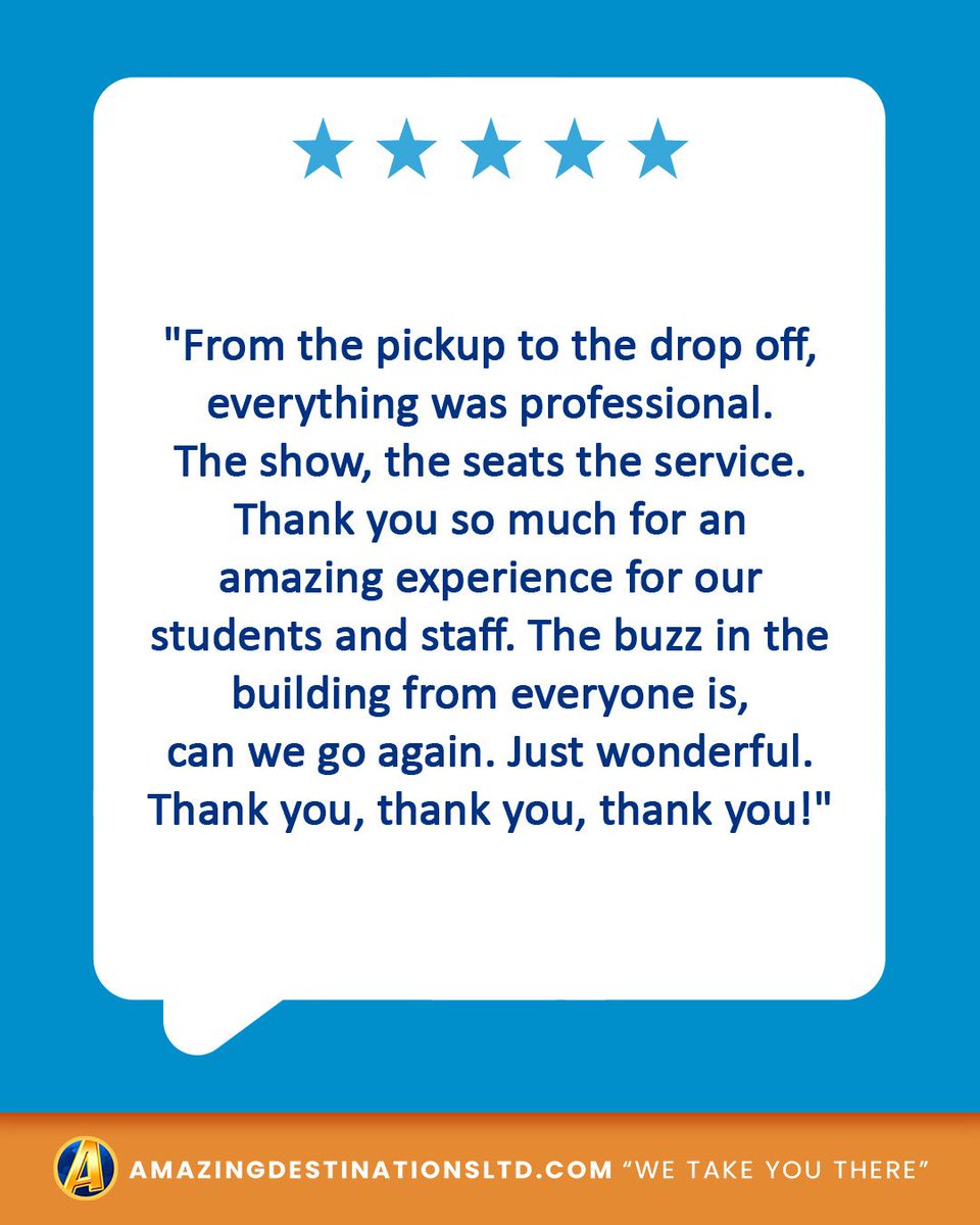 AmazingDest's tweet image. 🌟🌟🌟🌟🌟 We love hearing from our happy travelers! Ready to plan your group’s next #5Star getaway? Let us handle all the details! Contact us at the link in our bio. #AmazingDestinations, "We take You There!"