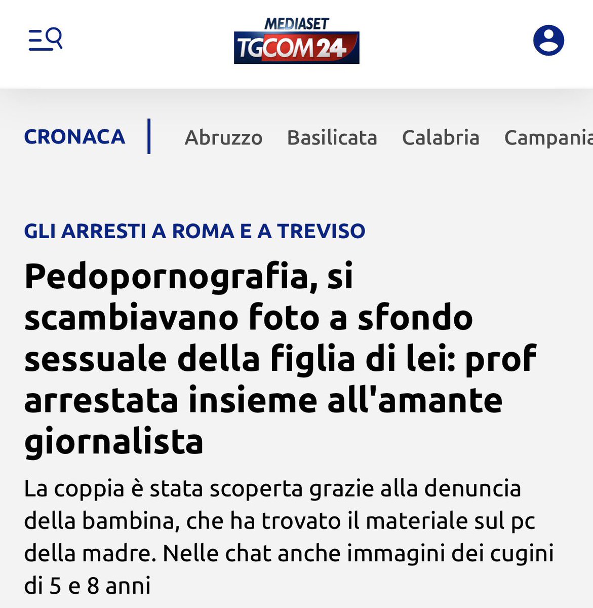 Il male esiste, e per questi demoni non c’è cura né prevenzione possibile:

Una bambina di 12 anni dice al padre di aver “trovato alcune foto nel computer di mamma”.

Si tratta di immagini pedopornografiche che la donna, vigliacca, scambiava con il suo amante pedofilo, un