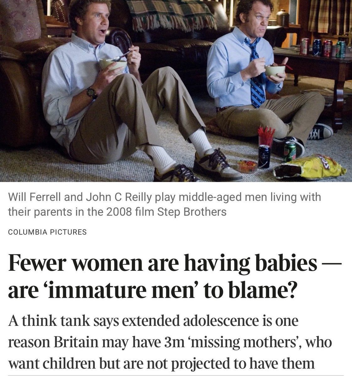 It’s always “blame the men!” So frustrating.

The Centre for Social Justice (CSJ) think tank is researching “The missing mothers,” 3m young women in the UK who may miss out on motherhood, and they are focusing on “immature” men. It’s not like society brainwashed girls and women