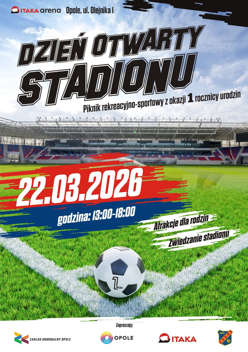 ItakaArena's tweet photo. Świętujemy dwa dni!🎂
Dokładnie w dniu urodzin stadionu rozegrany zostanie mecz, a drugiego dnia zapraszamy na:
👨‍👩‍👧‍👦 bezpłatne atrakcje dla rodzin
🏟️ zwiedzanie Itaka Arena
🚪 możliwość wejścia do szatni @OdraOpolepl
Świętujcie z nami! 🎉 https://t.co/4gISprZCP3