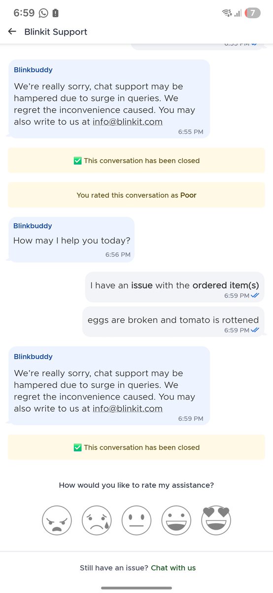 rahul_sain91963's tweet photo. Dear #Blinkit i just have ordered grocery order id ORD63205369828 and its received rottened tomato and broken eggs even I order #eggoz egg

Not able to register my query on bli kit support.

#quickcommerce #zepto #instamart
#eggoz #egg #food

@letsblinkit @jagograhakjago pls help https://t.co/pnqJVAEw6e