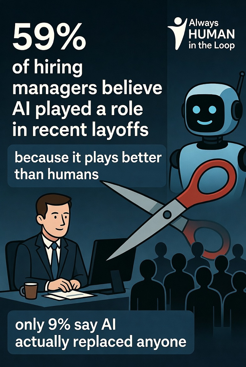 powercats77's tweet photo. 59% of hiring managers say they blame AI for layoffs "because it plays better." Only 9% say AI actually replaced anyone. The story companies are selling isn't the story that's happening. https://t.co/Z3mId3hIK4