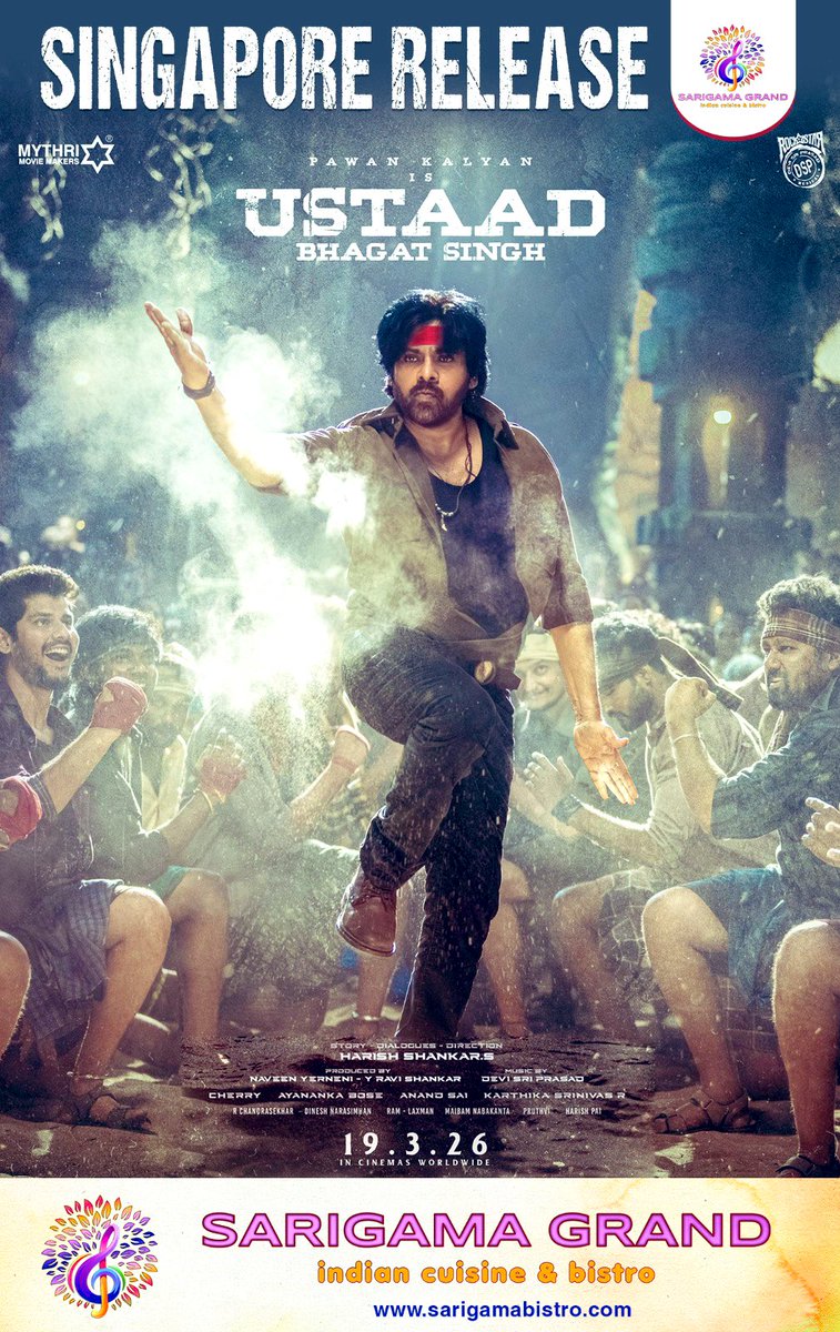 meverick444's tweet photo. Singapore 🇸🇬 get ready. 🔥

Ustaad Bhagat Singh arriving with the power of Pawan Kalyan. Mass celebration loading.

IMDA Rating to be advised 

19th March 2026

#UstaadBhagatSingh #PawanKalyan #PowerStar #SingaporeRelease #Tollywood https://t.co/wSKE19z3BJ