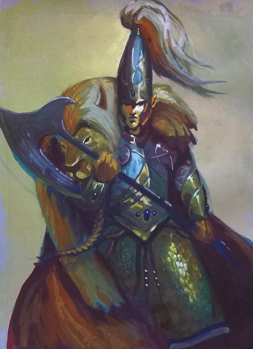 A mighty White Lion of Chrace by KnightInFlames. His DeviantArt profile also includes a bunch of Chaos Dwarves, which is cool since they're a pretty underrated faction, if you ask me!

The White Lions are expert warriors, hunters and trackers, as well as bodyguards.
#WarhammerArt