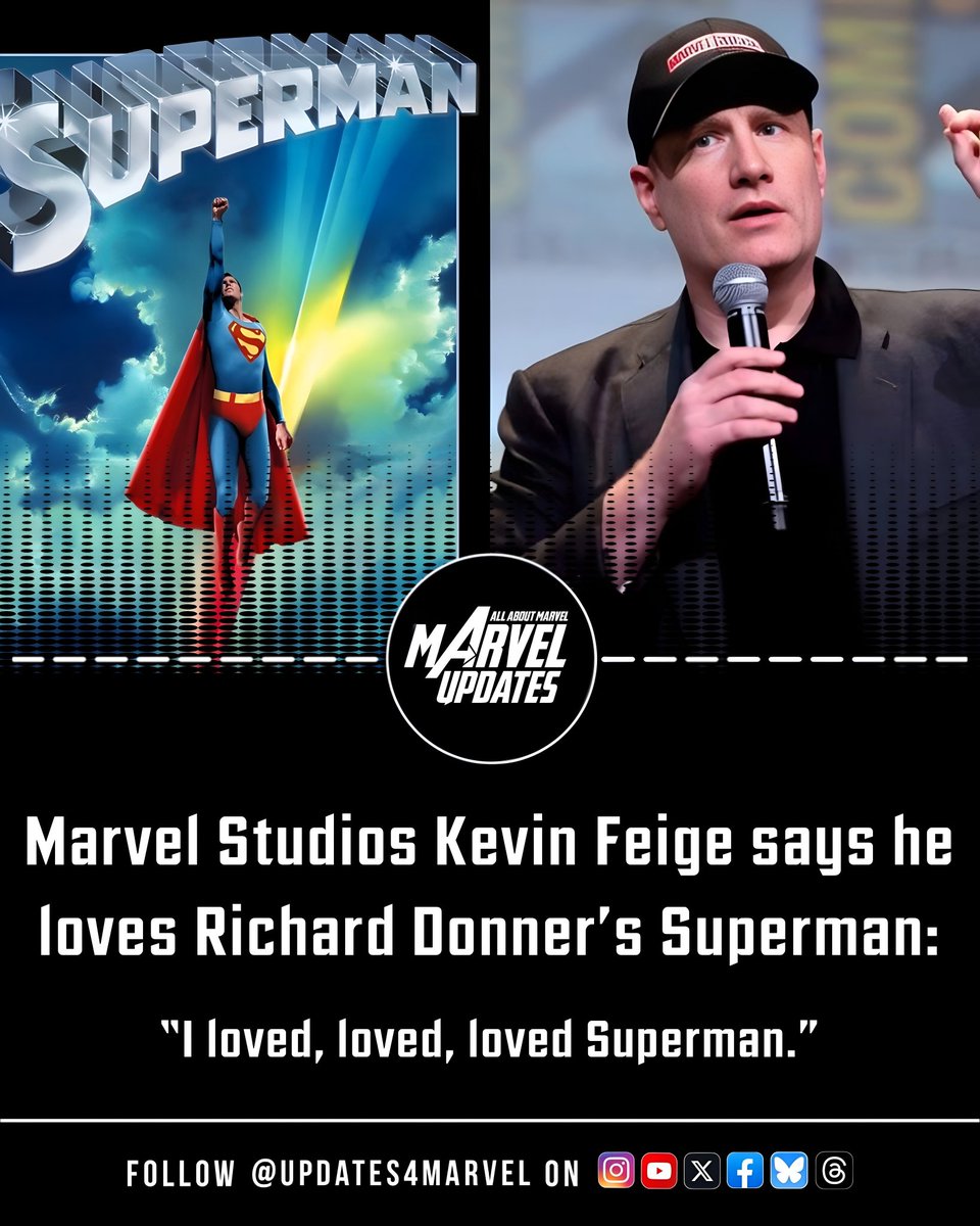 Updates4Marvel's tweet image. Marvel Studios’ Kevin Feige says he loves Richard Donner’s Superman:

“I loved, loved, loved Superman.”

(Source: The Hollywood Reporter)

#Superman #KevinFeige #DC
