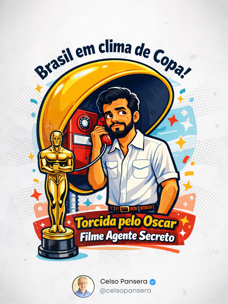 celsopansera's tweet photo. BRASIL EM CLIMA DE COPA 🇧🇷

O filme "O Agente Secreto", dirigido pelo cineasta pernambucano Kléber Mendonça Filho, concorre a quatro categorias do Oscar: melhor filme, melhor filme estrangeiro, melhor escalação de elenco e melhor ator para Wagner Moura. Estarei firme na torcida pelo nosso cinema, que vem enchendo o Brasil de orgulho. Vale lembrar que no ano passado o "Ainda Estou Aqui" levou a estatueta de melhor filme estrangeiro. Logo mais o Brasil vai prender a respiração outra vez. VIVA A CULTURA BRASILEIRA!