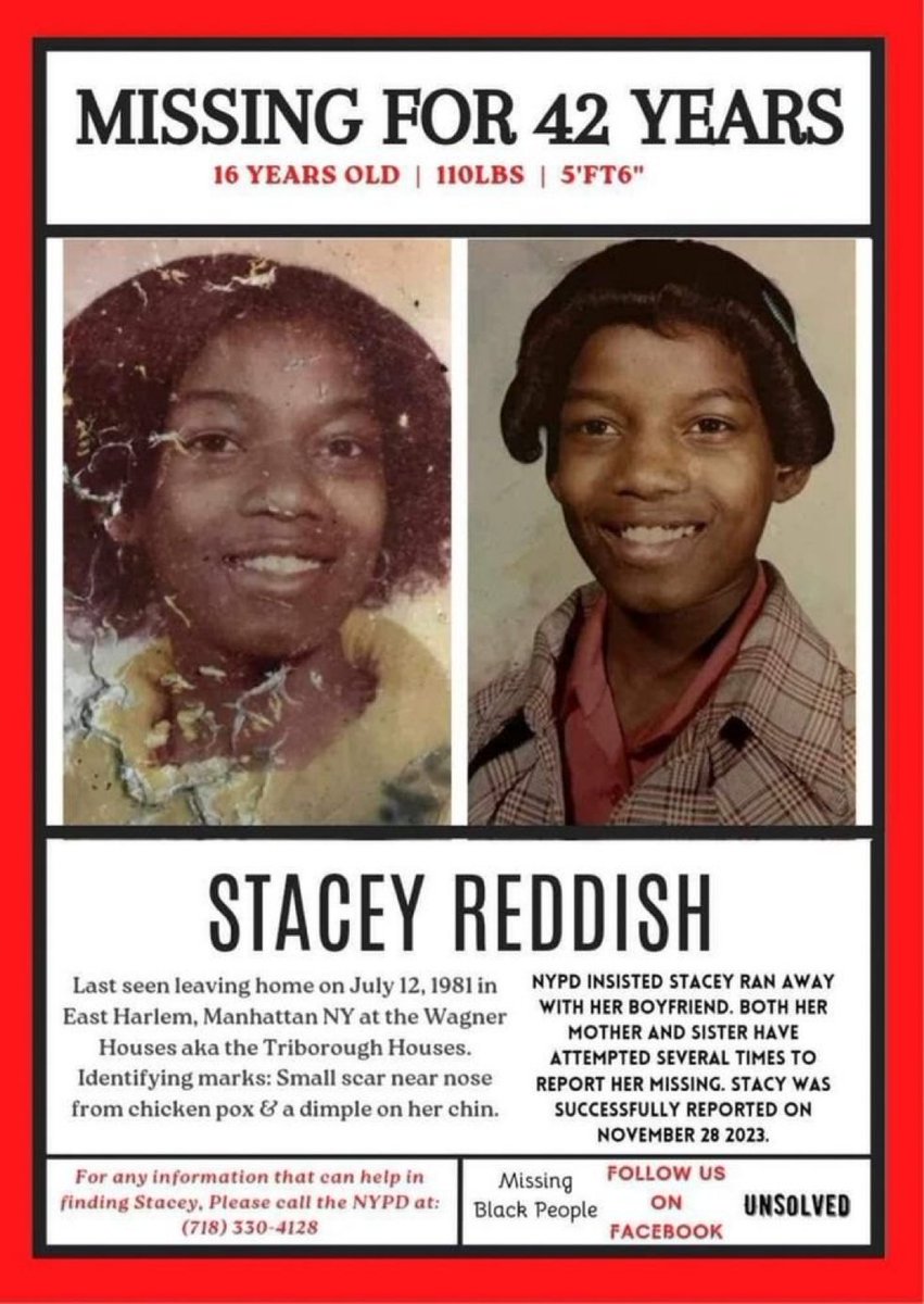 Stacey Reddish
It’s #MissingPosterMonday and we need your help sharing #StaceyReddish flyer to help spread awareness! #Harlem #NYC #MissingTeen #Missing