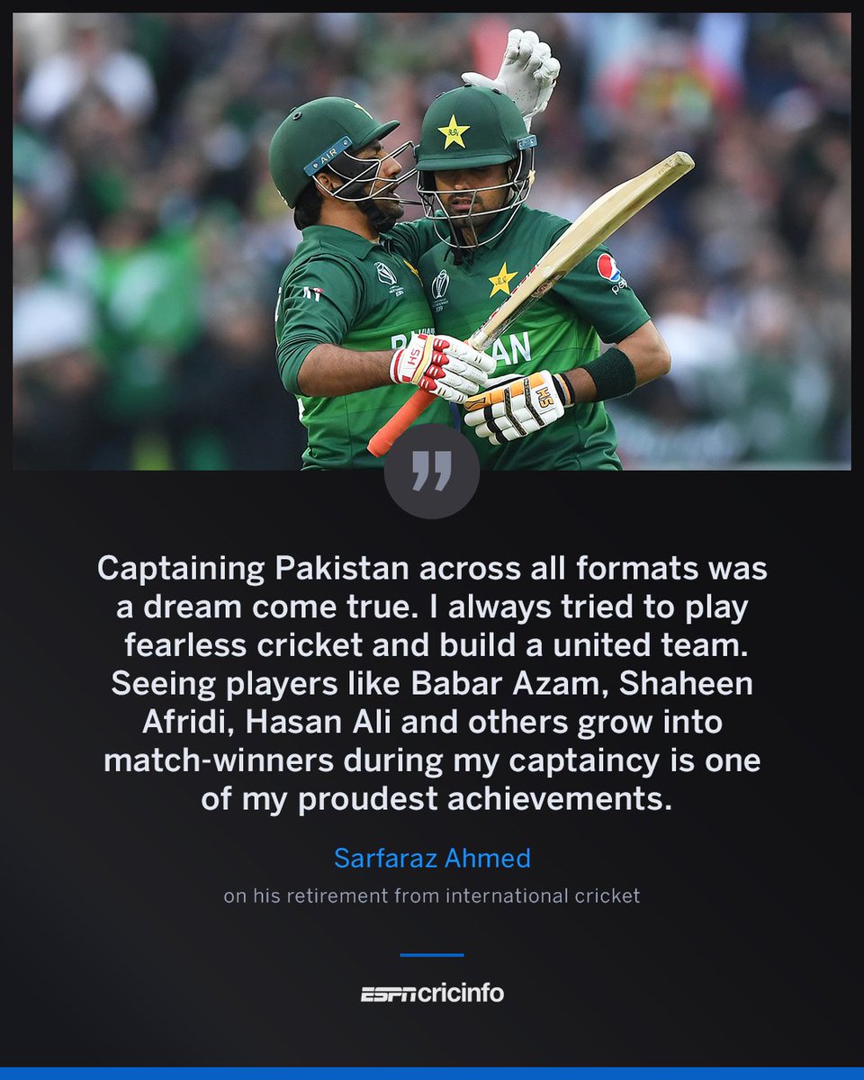 cricinfo's tweet photo. Sarfaraz Ahmed led Pakistan in 100 matches across formats 👏 🇵🇰 https://t.co/ph6sKHKx8r