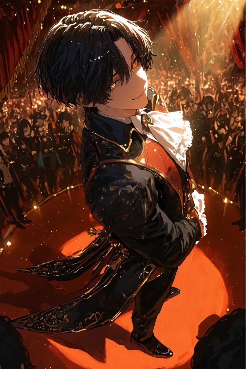 solvraen's tweet image. 赤いステージに降り注ぐ光。
その中心で、今日も新しい物語を始めていく。

A warm, radiant performance filled with quiet strength.

#FantasyArt #magical