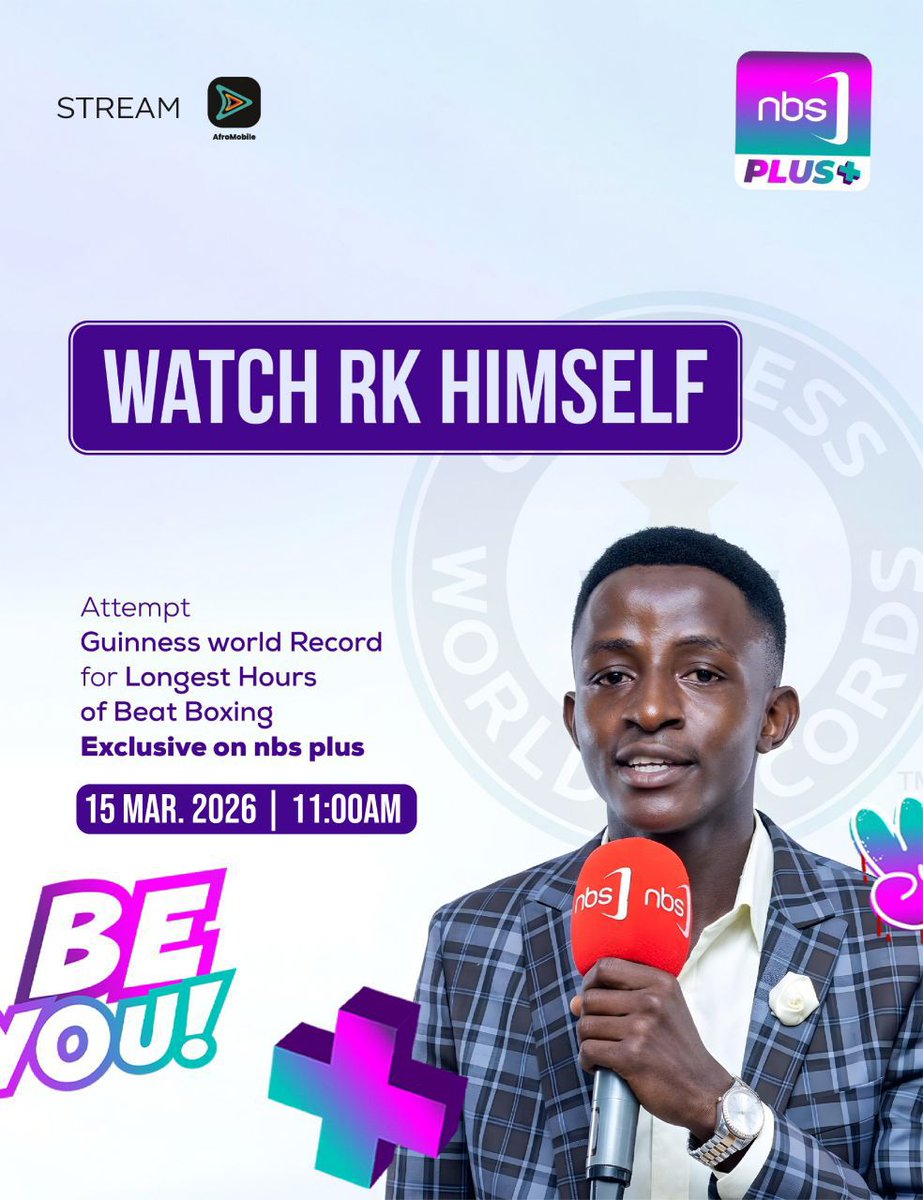 Ugandan, RK Himself, is currently attempting the Guinness World Record for the longest human beatbox marathon, targeting at least 26 hours to beat the official 25h30m mark set in 2012.

Watch it LIVE on <a href="/nbsplusug/">NBSPlus</a>, exclusively on @AfroMobileUG - available to stream for FREE