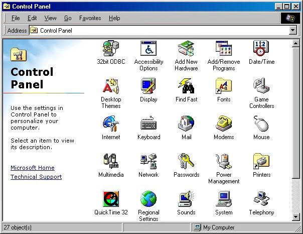 Who remembers the Windows 98 control panel?