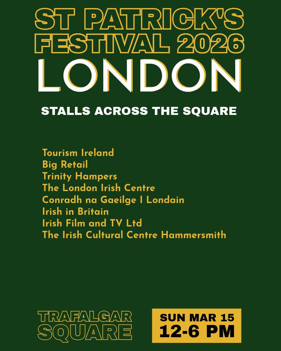 stpatsldn's tweet photo. Thank you to all these lovely people who have stalls this afternoon in Trafalgar Square. Pop along, say hello and you might meet your new bestie!

#stpats #stpatricksday #irishinlondon https://t.co/op2MpmxFow