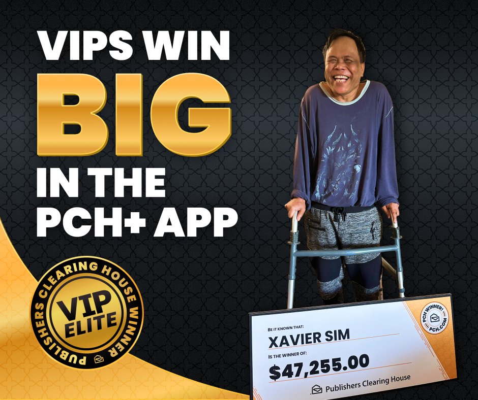 pchdotcom's tweet photo. It’s a fact: so many winners of prizes worth $10,000 or more are VIPs and Elites that play the PCH+ App. Make sure you’re playing as often as you can and you could be a big winner in no time! https://t.co/STXaDlmkMP https://t.co/FRvGwHfp8L