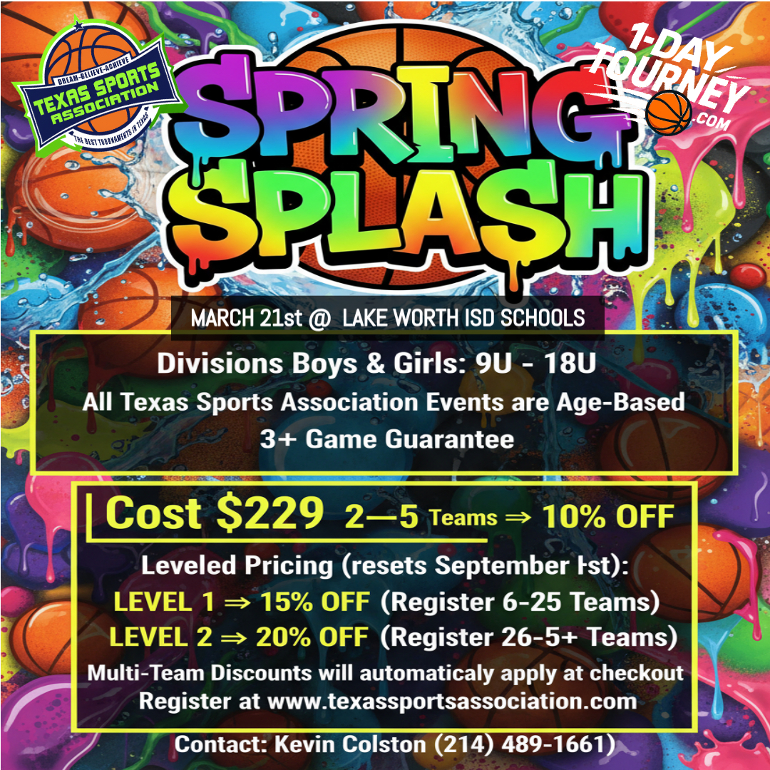 SportsTexa6480's tweet photo. https://t.co/gJlS2KH51s

SPRING SPLASH DEADLINE TODAY, March 15! 

Don’t miss this exciting March 21, 2026, event at Lake Worth ISD Schools.

Guaranteed 3 Games: 8U-17U Age-based divisions for boys &amp; girls.

Register at https://t.co/At2kiWkzLm! SEE YOU ON THE COURT! https://t.co/Y99vdZogMs