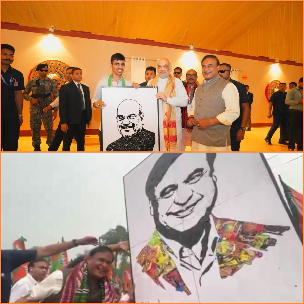 himantabiswa's tweet photo. Remember Bikash Sharma? The talented painter who gifted me a portrait few days back during our #JanaAshirwadYatra in Margherita.

I promised to meet him after the Yatra and today here he was, presenting his art work to Adarniya @AmitShah ji.

My best wishes &amp; blessings, Bikash! https://t.co/FsLw98TFG5