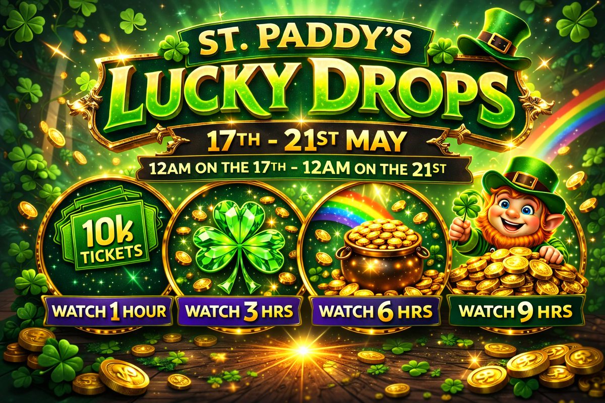🍀 St. Paddy’s Lucky Drops are Coming! 🍀

Get ready to celebrate with St. Paddy’s Lucky Drops and earn rewards just for watching! Tune in to streams playing Coin Pusher World and unlock lucky loot as you watch. 🌈💰