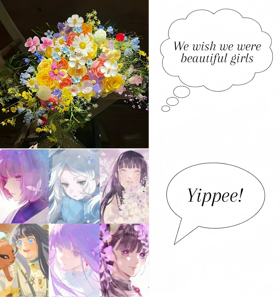 My beautiful delicate flowers💐✨

#SumireKakei 🪻#Frieren 🪄 #HinataHyuga ☀️ #HimawariUzumaki 🌻 #Fern 🦋 #KanaoTsuyuri 🌸