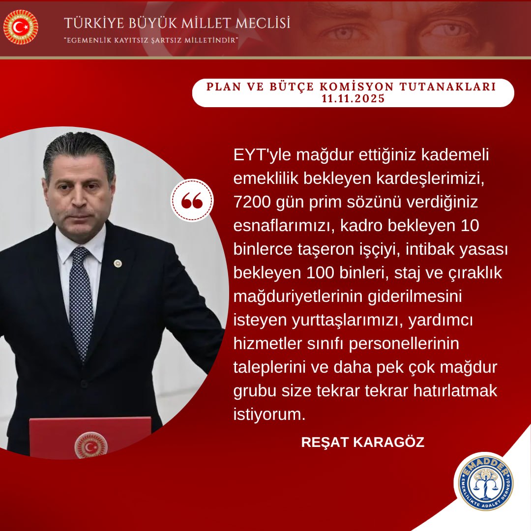 Emeklilik, 8 Eylul 1999'dan once sadece bir gün bile prim ödeyene koşulsuz sağlanan bir hak olmamalı Vatandaşlar arasında bu kadar keskin bir ayrım yapmamali devlet Bize adil olan eyt imkanı deĝil, eyt sonrasında kademeli yaş geçişidir.  <a href="/EmadDernegi/">EMEKLİLİKTE ADALET DERNEĞİ ⚖️</a> #KademeHakkımızdır