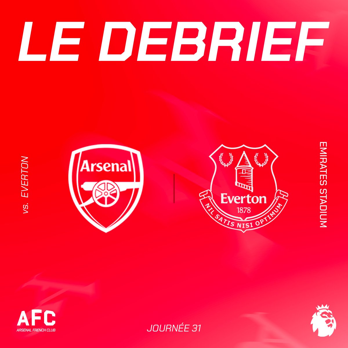 Arsenal prend le large ! 

Grâce à sa victoire obtenue en toute fin de rencontre face à Everton et au match nul de Manchester City en déplacement à West Ham, nos Gunners comptent désormais 9 points d'avance sur les Citizens 💪

Cette rencontre restera marquée par le premier but