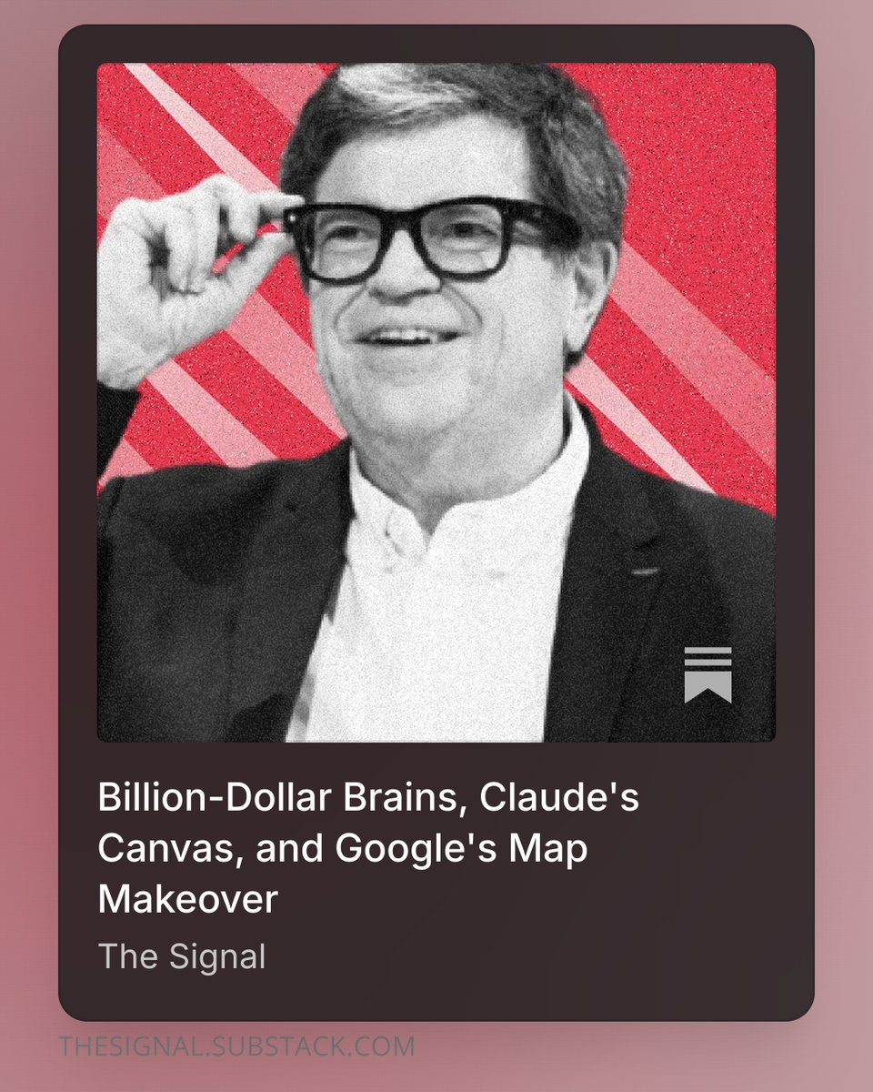 This week in AI: Yann LeCun left Meta and raised $1B to build AI that learns from reality, not text. Anthropic gave Claude free interactive visuals. And Google's biggest Maps upgrade in a decade lets you talk to it in plain English.

Full breakdown: thesignal.substack.com/p/billion-doll…