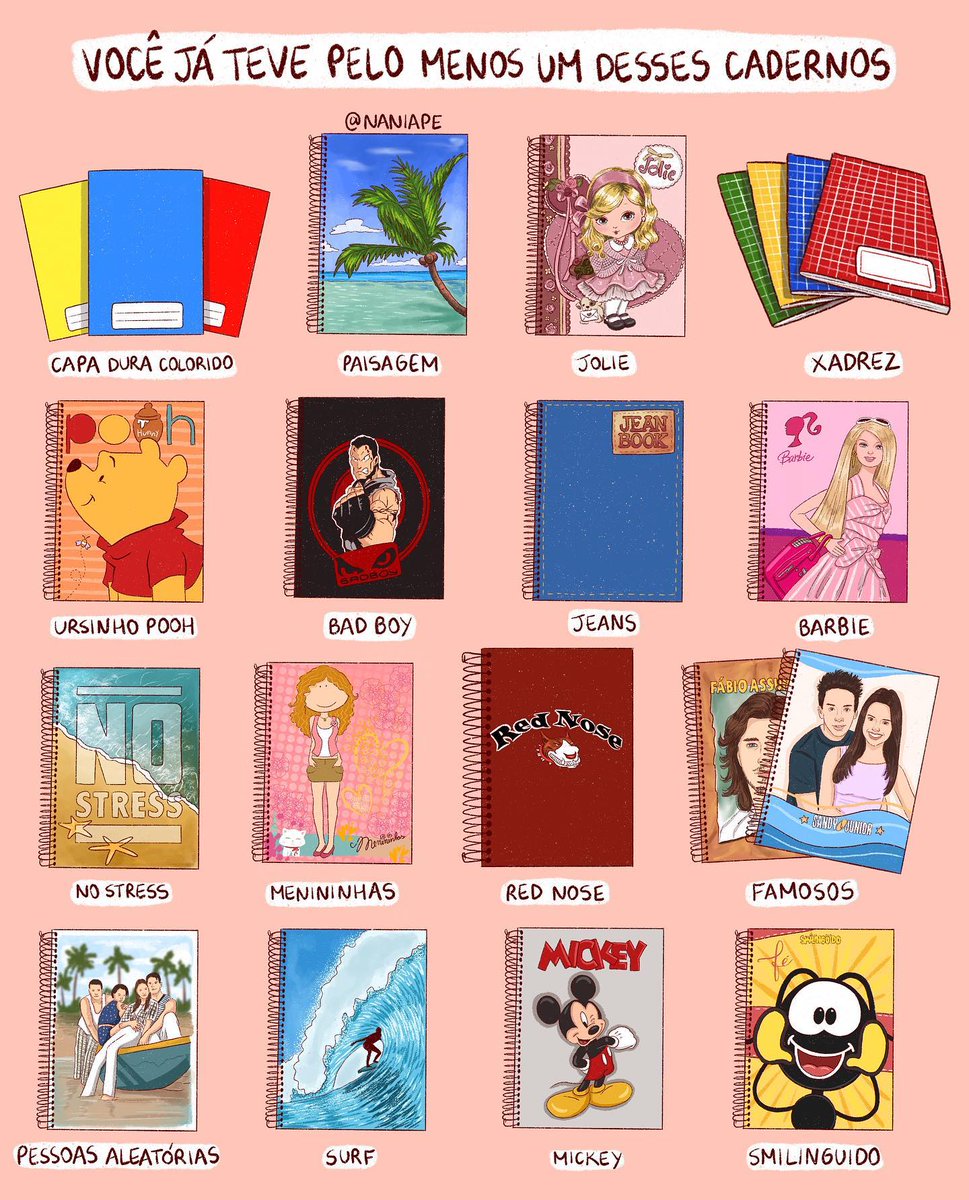 Viviifernande's tweet photo. Impossível ter passado pela escola sem ter usado um desses cadernos. 📚

Capa dura colorida
Paisagem
Xadrez
Surf
Personagens famosos https://t.co/SANBAWOtYQ