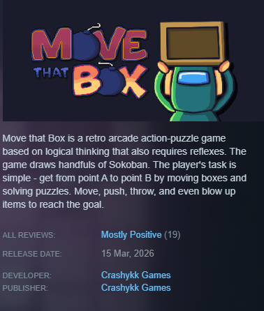 crashykkgames's tweet image. With today's update, Move That Box officially leaves Early Access! Version 1.0 is now live on Steam.

---    
#earlyaccess #fullrelease #steam #rpgmaker #rpgmakermv #indiegame #indiedev #gamedev #pixelart