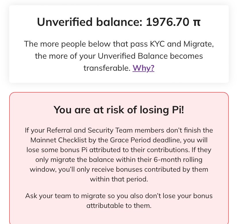 See what I’m going to lose if my referral and security team members refuse to complete the $Pi mainnet Checklist 🙆

What about yours ?

1976Pi is way too much