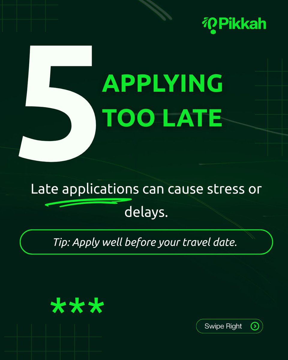 Already shared the first visa mistakes travelers make.

Here are 3 more common visa mistakes that could affect your application. Make sure you avoid them before submitting your documents.

#VisaTips #TravelAbroad #TravelSmart #VisaApplication #Pikkah