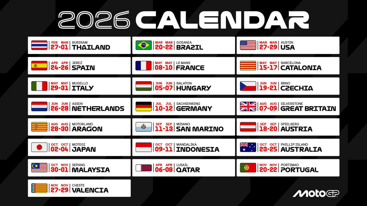 🚨 Calendário de 2026 do <a href="/MotoGP/">MotoGP™🏁</a> atualizado: 

#MotoGPnaSportTV