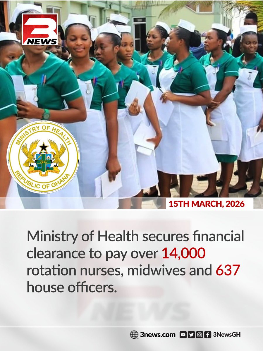 Zeusmind1's tweet image. The Ministry of Health has obtained financial approval from the Ministry of Finance to cover allowances and salaries for thousands of recently trained health professionals performing their mandatory service nationwide.
#perfectmatchsweepstake