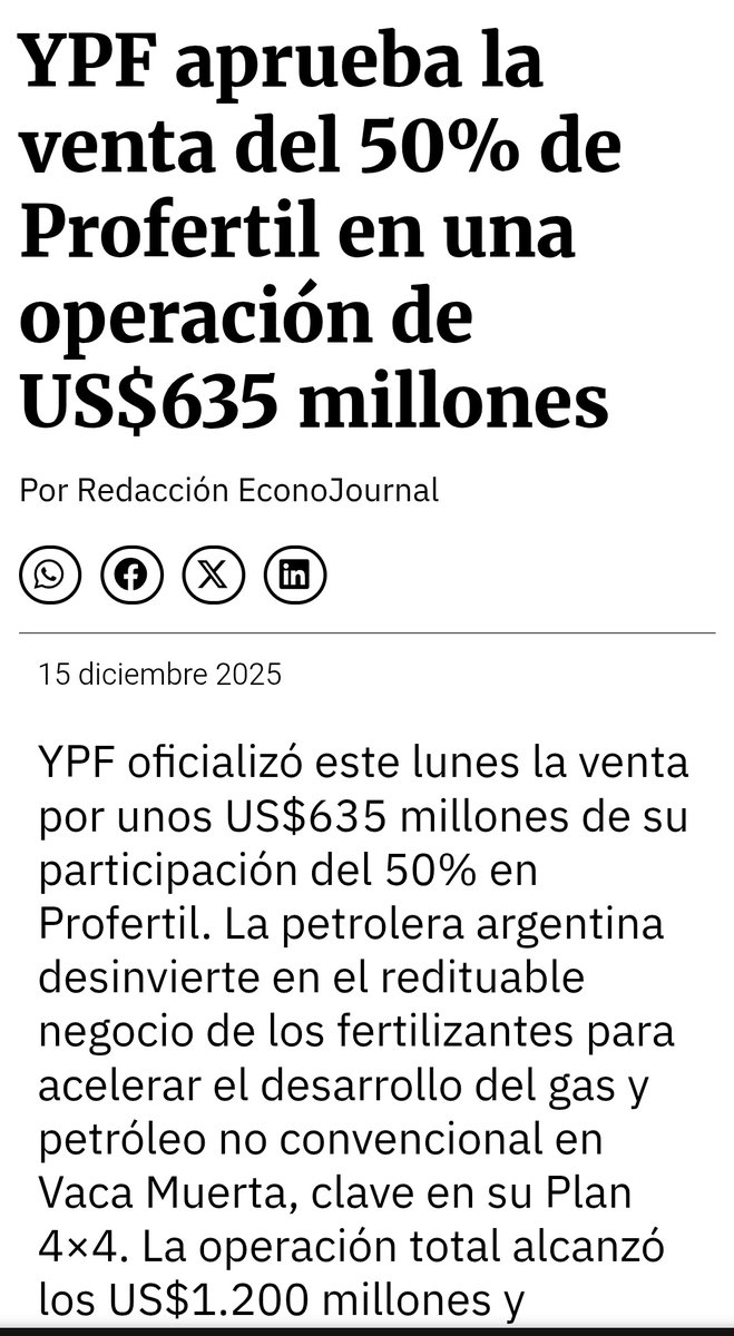 Acto 1: Milei y Caputo venden la productora de fertilizantes Profertil.
Acto 2:  la guerra de Irán dispara el precio de $200 a $500 dólares la tonelada. 
La obra: destruyen lo estatal que funciona para que unos pocos privados puedan hacer negocios.