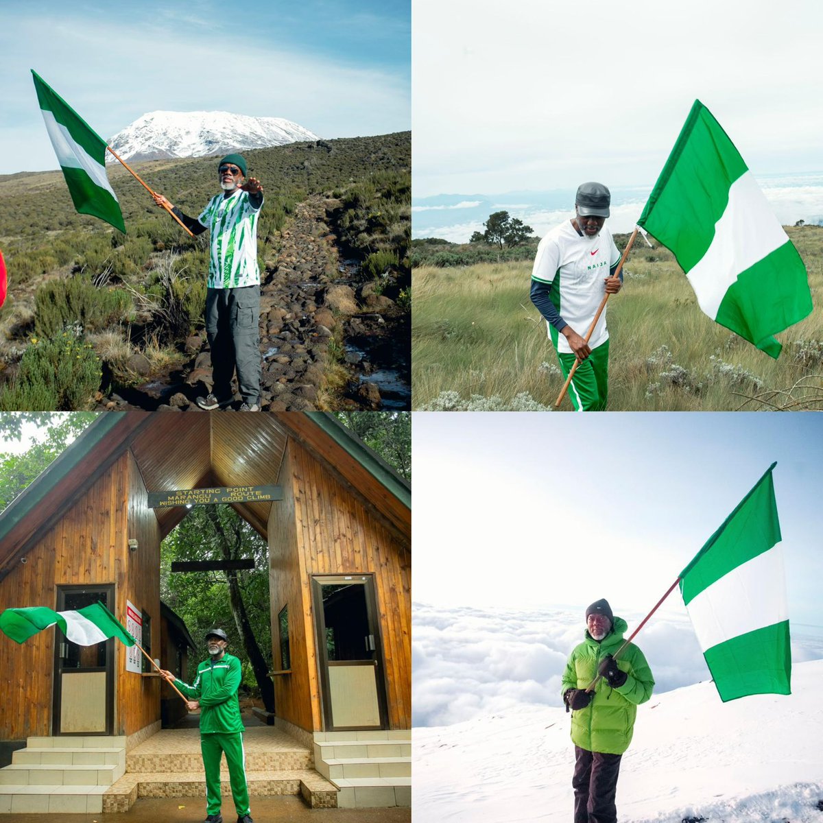 renoomokri's tweet photo. Which of these Nigerian jerseys that I wore on Mount Kilimanjaro do you prefer? I am thinking of giving out one of them! https://t.co/dba2jhOUBG