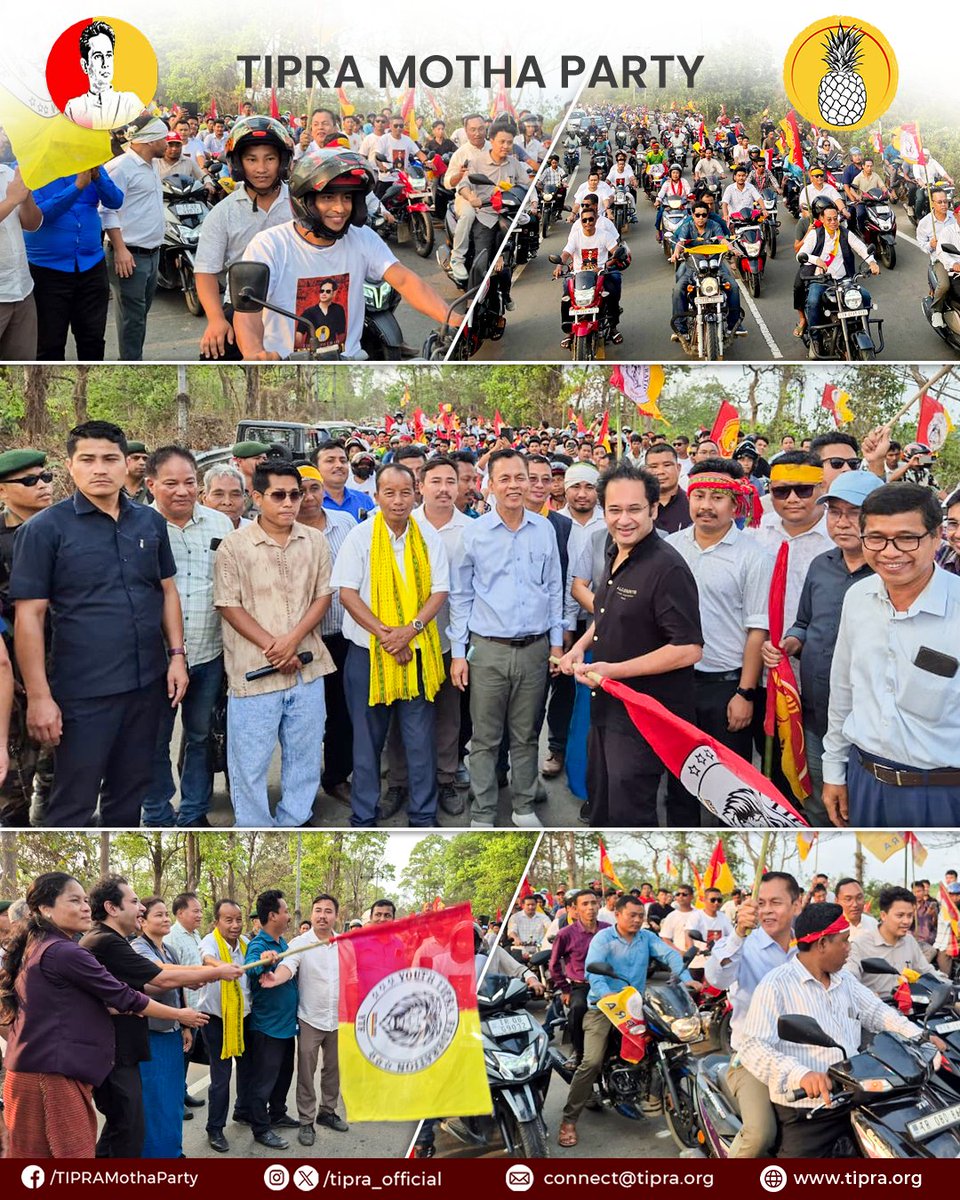 tcftipra's tweet photo. Today, Bubagra @PradyotManikya flagged off the #Thansa Bike Rally at Santirbazar, South Tripura.
Our #YTF, #TWF and #TISF warriors participated in large numbers to spread #Bubagra’s message of #Thansa.
#TIPRA #TIPRAsa #Thansa
#OneNorthEast https://t.co/OKTrnxQp2Y