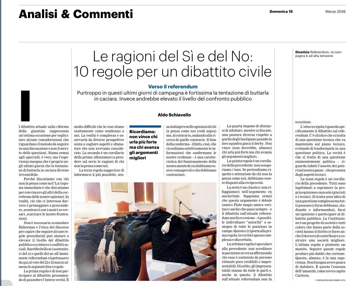 Quando giro sui social mi stupisco delle certezze incrollabili della maggior parte degli internauti. Io ho sempre molti dubbi. 

p.s. pubblico questo articolo sempre dopo che i miei amici siciliani hanno acquistato il giornale.