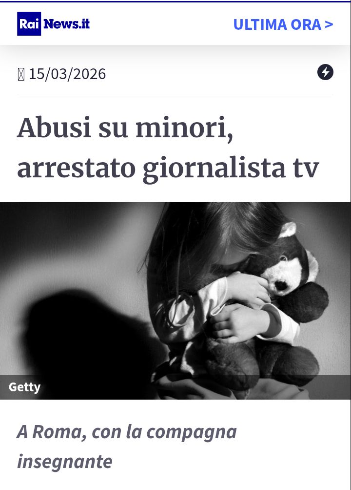 Arrestato per pedopornografia:

•Uomo 52enne
•Inviato TV
•Vicedirettore TG nazionale
•Vertici comunicazione in grande azienda energetica pubblica
•Manager in società di comunicazione
•La compagna insegnante trevigiana 48enne

Nessun giornalista riesce a dire il nome 🤮