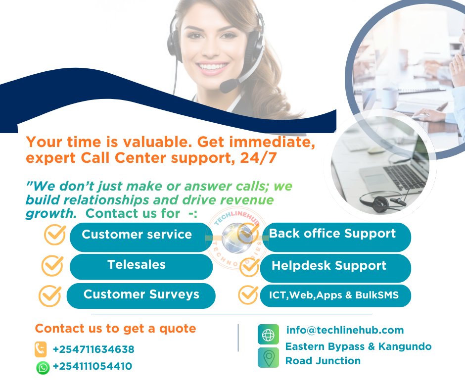 TechlineHub's tweet photo. Call Center - 24/7 Customer Service, Telesales, Back Office Support, Helpdesk support Call/Whatsapp +254111 054410 https://t.co/nHYW2cRtZf